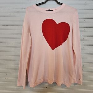 Tommy Hilfiger Valentine's  Heart Lightweight Pullover Pink Red Sweater Size L